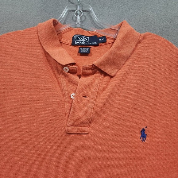 Ralph Lauren Polo Shirt Mens 2XL Orang Solid 100% Cotton Blue Pony Vintage - Picture 2 of 16